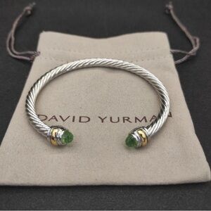 David Yurman Sterling Cable Cuff Bracelet with Green Gemstone Accents 5mm